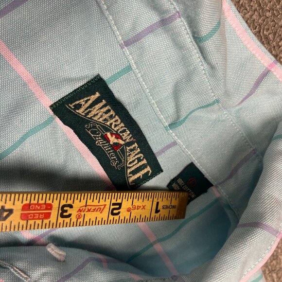 Vintage American Eagle Button Up Shirt Light Blue Short Sleeve Mens Large AE - Picture 7 of 9